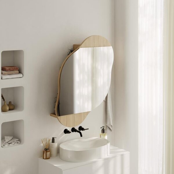 Specchio da Bagno con Armadietto Nuvola 60x13x75 cm in Melamina Zaffiro di Quercia
