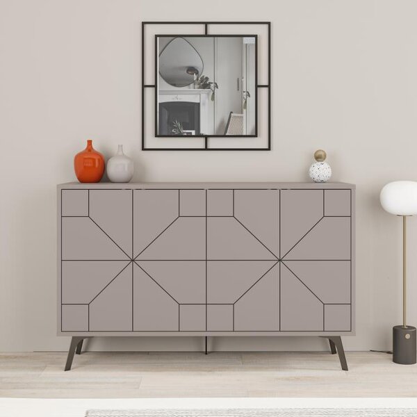 Madia Credenza Design Geometrico Moderno 123x77 cm con 4 Ante in Legno Tortora