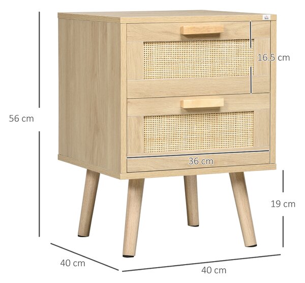 HOMCOM Set 2 Comodini per Camera da Letto Stile Boho con 2 Cassetti, 40x40x56cm, Legno Naturale|Aosom