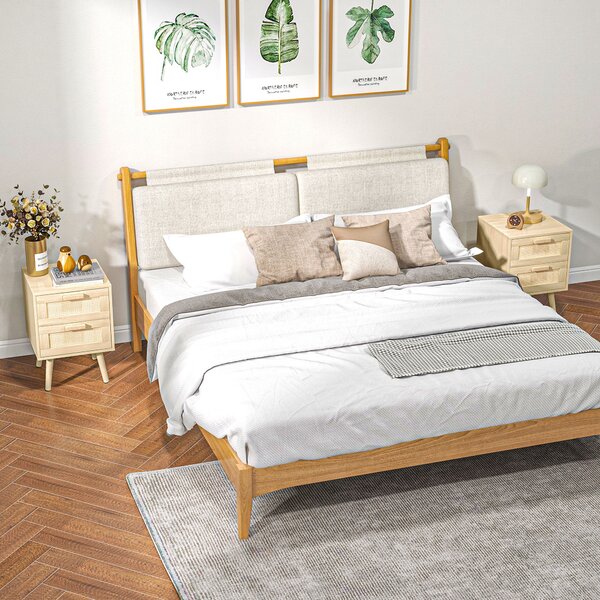 HOMCOM Set 2 Comodini per Camera da Letto Stile Boho con 2 Cassetti, 40x40x56cm, Legno Naturale|Aosom