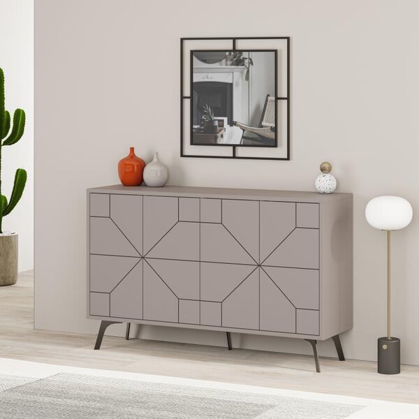 Madia Credenza Design Geometrico Moderno 123x77 cm con 4 Ante in Legno Tortora