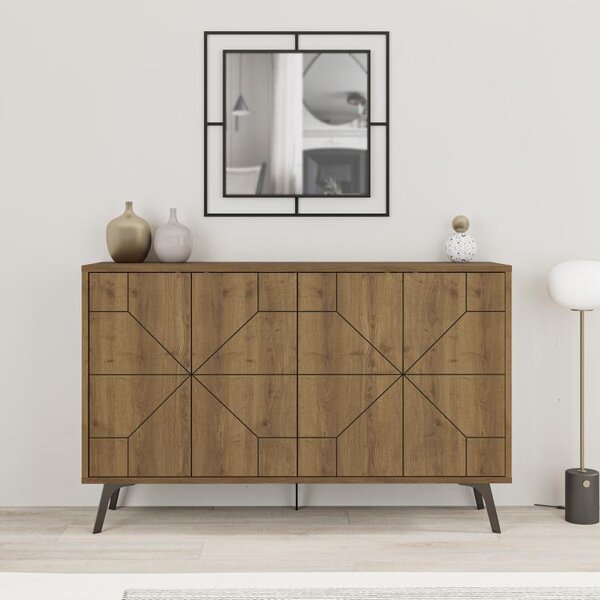 Madia Credenza Design Geometrico Moderno 123x77 cm con 4 Ante in Legno Rovere