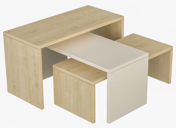 Set 3 Pezzi Tavolini da Caffè per Salotto Design Rettangolare Moderno Sovrapponibile Legno Quercia