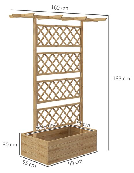 Outsunny Letto per Orto con Traliccio e Pergola per Rampicanti con Fondo Aperto, 160x55x183cm, Legno Naturale|Aosom