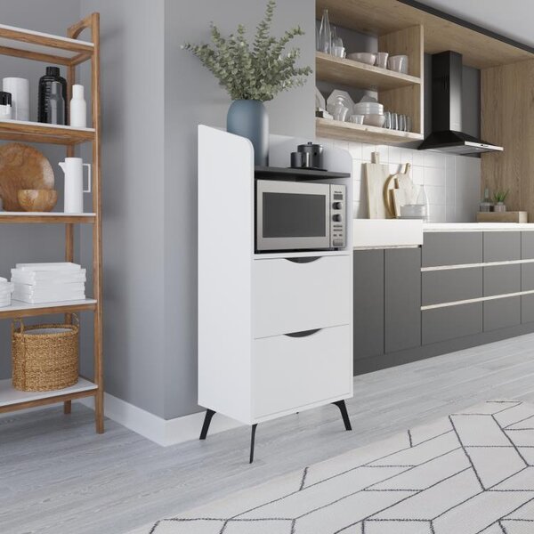 Mobile Multiuso da Cucina con 2 Cassetti e 1 Ripiano 60x36x136 cm in Melamina Grigio Retrò Bianco