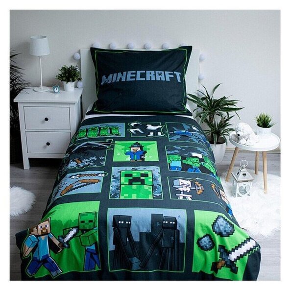 Biancheria da letto per bambini in cotone per letto singolo 140x200 cm Minecraft Survival Mode - Jerry Fabrics