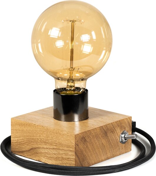 LED Wood | Lampada da tavolo Edison, lampada da comodino, 10x10 cm, rovere naturale, stile retrò, E27, 40 W, lampadina