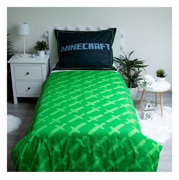 Biancheria da letto per bambini in cotone per letto singolo 140x200 cm Minecraft Survival Mode - Jerry Fabrics