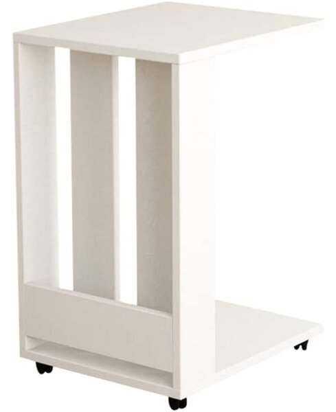 Tavolino Ausiliario da Soggiorno 45x37,5x60 cm con Ruote Affiancabile al Divano in Legno Bianco Tortora Bianco Antico