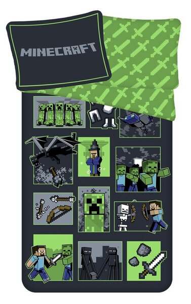 Biancheria da letto per bambini in cotone per letto singolo 140x200 cm Minecraft Survival Mode - Jerry Fabrics