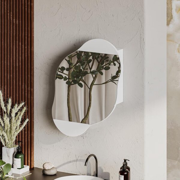 Specchio da Bagno con Armadietto Nuvola 60x13x75 cm in Melamina Bianco
