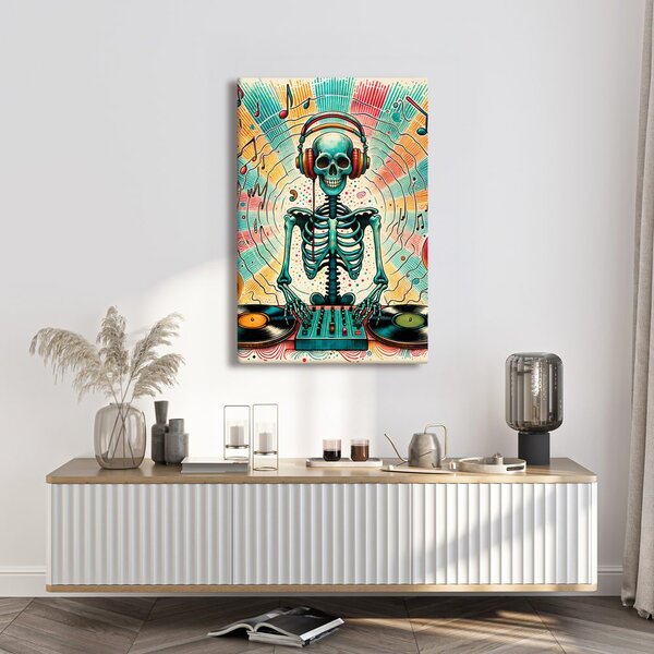 Quadro su tela – Scheletro DJ colorato