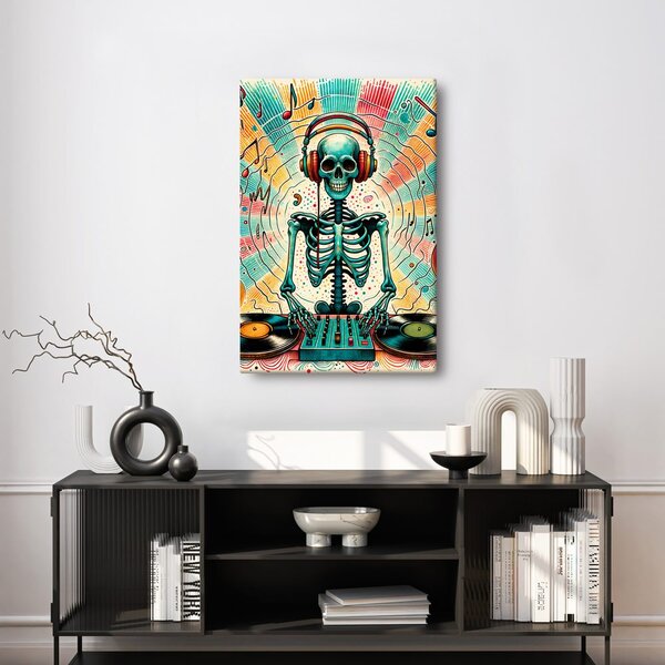 Quadro su tela – Scheletro DJ colorato