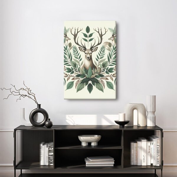 Quadro su tela – Re dei cervi nel verde