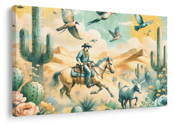 Quadro su tela – Cowboy nel paesaggio desertico