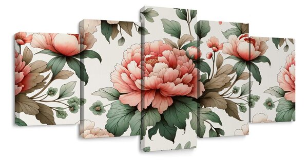Quadri 5 pezzi – Peonie in tonalità delicate