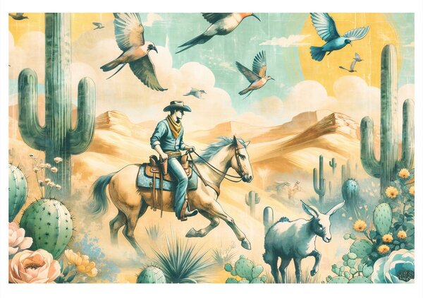 Quadro su tela – Cowboy nel paesaggio desertico