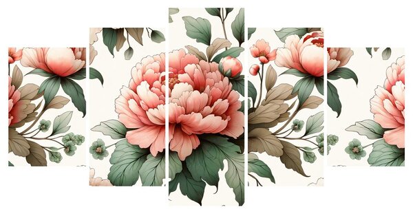 Quadri 5 pezzi – Peonie in tonalità delicate