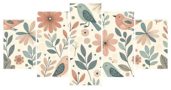 Quadri 5 pezzi – Uccellini tra i fiori