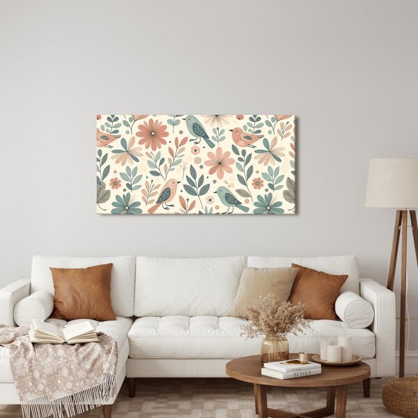 Quadro su tela – Uccelli nella natura fiorita