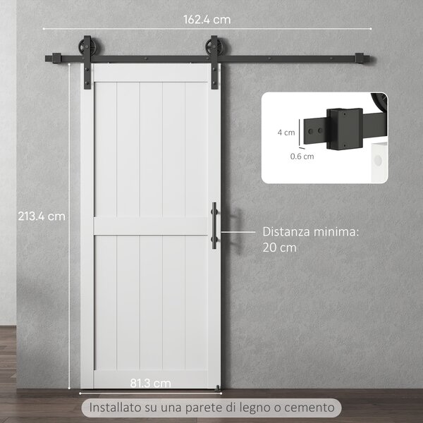 HOMCOM Porta Scorrevole con la ferramenta di montaggio da Interno, Stile Industriale, 81.3x213.4 cm, Legno | Aosom Italy