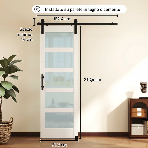 HOMCOM Porta Scorrevole Rustico Interno con Binario Silenzioso, Kit Ferramenta e Maniglia, Bianco | Aosom Italy