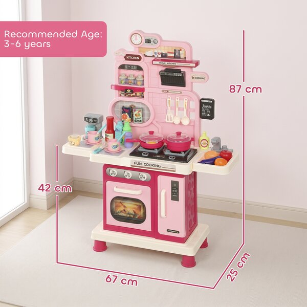 AIYAPLAY Cucina Giocattolo per Bambini con Luci, Suoni, Fornello, Lavello, Rubinetto, Cappa, Accessori, 3-6 Anni, Rosa | Aosom Italy