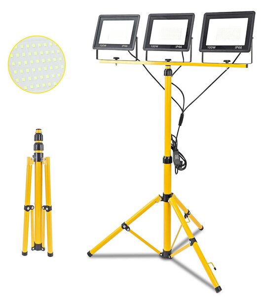 Faretto a LED, 300 W, con treppiede telescopico, 30.000 lumen, 6500 K, grado di protezione IP66, impermeabile, ideale per officine, cantieri, garage