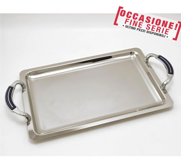 Vassoio rettangolare cesellato in acciaio inox 18/10 con manici 35x21 cm linea barocco