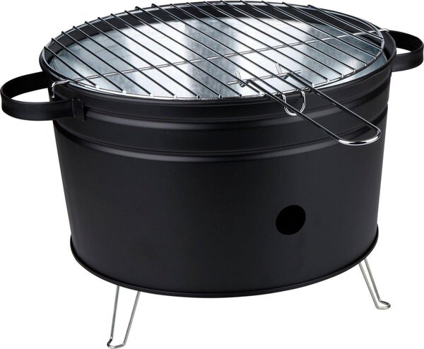 Alpina grill a carbonella da tavolo - Grill compatto per giardino e balcone - Piastra in acciaio inox ⌀32 cm - Grill a carbonella portatile - Nero