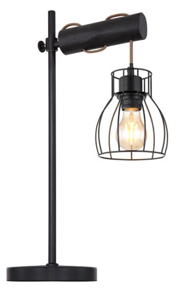 Globo Lighting lampada da tavolo metallo nero opaco, legno nero, metallo nero, cavo tessile champagne, interruttore a bilanciere sul cavo, trave in legno bruciato, LxPxH: 330x180x550mm, lunghezza cavo 1500mm, excl. 1x E27 40W 230V