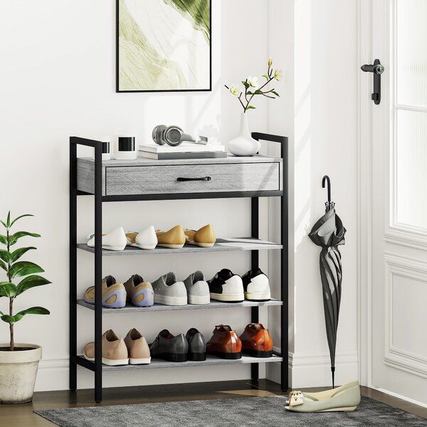 HOMCOM Porta Scarpe a 4 Livelli, Stand per Ingresso per Fino a 9 Paia di Scarpe, Pannello Truciolare, Metallo, Grigio | Aosom Italy