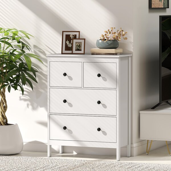 HOMCOM Comò con 4 Cassetti, per Abiti & Biancheria, Soggiorno, Camera da Letto, Corridoio, Truciolato, Bianco | Aosom Italy