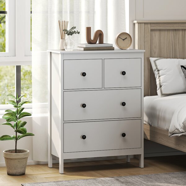 HOMCOM Comò con 4 Cassetti, per Abiti & Biancheria, Soggiorno, Camera da Letto, Corridoio, Truciolato, Bianco | Aosom Italy
