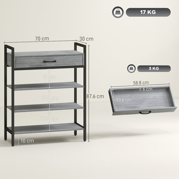 HOMCOM Porta Scarpe a 4 Livelli, Stand per Ingresso per Fino a 9 Paia di Scarpe, Pannello Truciolare, Metallo, Grigio | Aosom Italy