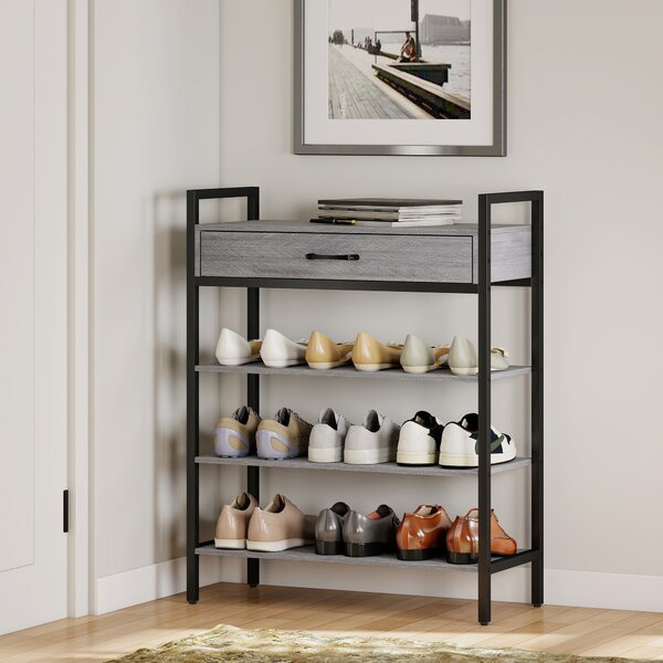 HOMCOM Porta Scarpe a 4 Livelli, Stand per Ingresso per Fino a 9 Paia di Scarpe, Pannello Truciolare, Metallo, Grigio | Aosom Italy