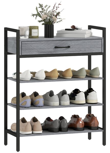 HOMCOM Porta Scarpe a 4 Livelli, Stand per Ingresso per Fino a 9 Paia di Scarpe, Pannello Truciolare, Metallo, Grigio | Aosom Italy