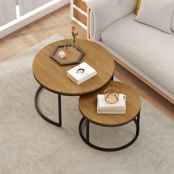 HOMCOM Set di 2 tavoli bassi ad incastro design industriale piano effetto cemento gambe in metallo marrone | Aosom Italy