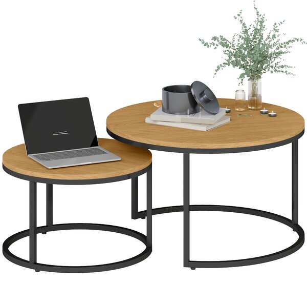 HOMCOM Set di 2 tavoli bassi ad incastro design industriale piano effetto cemento gambe in metallo marrone | Aosom Italy