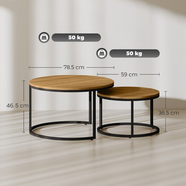 HOMCOM Set di 2 tavoli bassi ad incastro design industriale piano effetto cemento gambe in metallo marrone | Aosom Italy