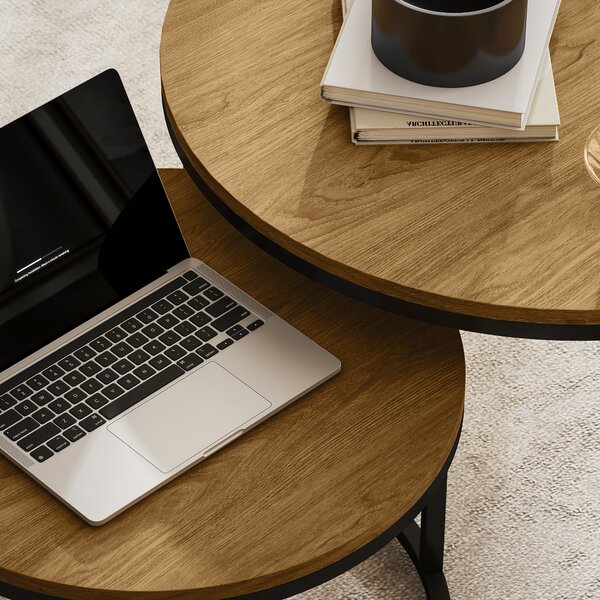 HOMCOM Set di 2 tavoli bassi ad incastro design industriale piano effetto cemento gambe in metallo marrone | Aosom Italy