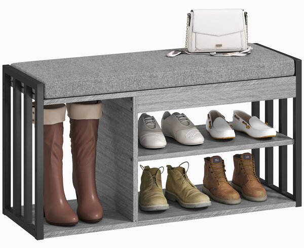 HOMCOM Scaffale per Scarpe con Panca, Scaffale per Corridoio per Scarpe, Mobile Portascarpe con Design a 3 Livelli, per Ingresso, Corridoio, Soggiorno, Camera da Letto, Grigio | Aosom Italy