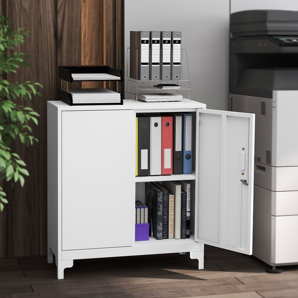 HOMCOM Armadio da ufficio in metallo, porte chiudibili, cassettiera da ufficio, design a 2 livelli, Bianco | Aosom Italy