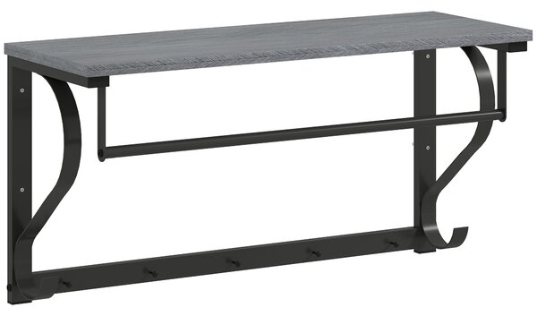 HOMCOM Stand Appendiabiti a Parete, Ganci da parete, 5 Ganci, ripiano superiore, versatile, Grigio | Aosom Italy