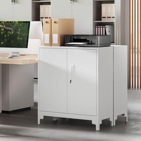 HOMCOM Armadio da ufficio in metallo, porte chiudibili, cassettiera da ufficio, design a 2 livelli, Bianco | Aosom Italy