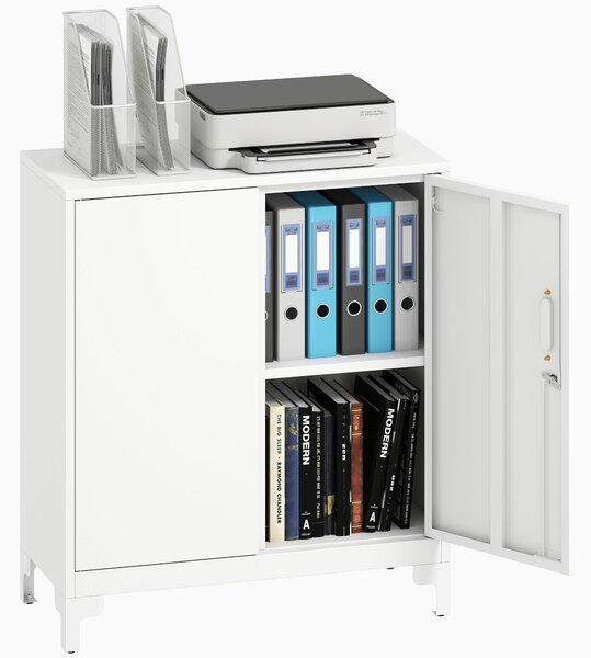 HOMCOM Armadio da ufficio in metallo, porte chiudibili, cassettiera da ufficio, design a 2 livelli, Bianco | Aosom Italy