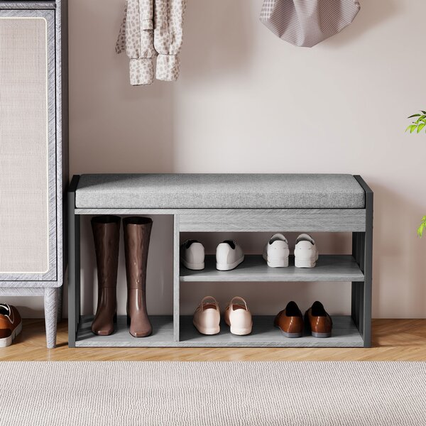HOMCOM Scaffale per Scarpe con Panca, Scaffale per Corridoio per Scarpe, Mobile Portascarpe con Design a 3 Livelli, per Ingresso, Corridoio, Soggiorno, Camera da Letto, Grigio | Aosom Italy
