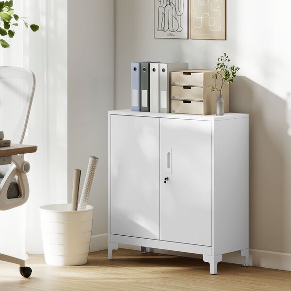 HOMCOM Armadio da ufficio in metallo, porte chiudibili, cassettiera da ufficio, design a 2 livelli, Bianco | Aosom Italy