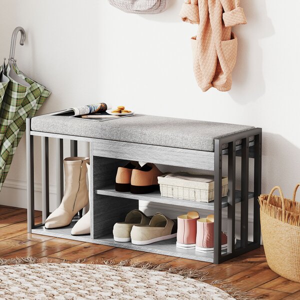 HOMCOM Scaffale per Scarpe con Panca, Scaffale per Corridoio per Scarpe, Mobile Portascarpe con Design a 3 Livelli, per Ingresso, Corridoio, Soggiorno, Camera da Letto, Grigio | Aosom Italy