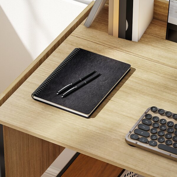 HOMCOM Scrivania per Computer Pieghevole con 2 Piani Estraibili, Ampio Spazio per Monitor, Gambe Metalliche, Struttura Robusta, Rovere+Nero | Aosom Italy